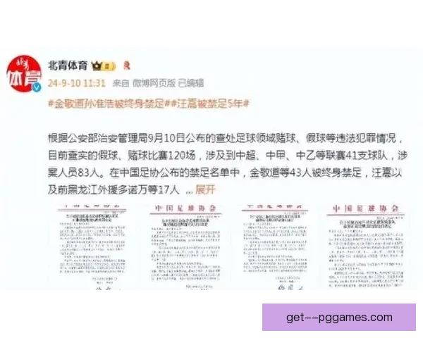 中国足协对多名涉赌球球员开出终身禁赛严惩行为震惊体育界